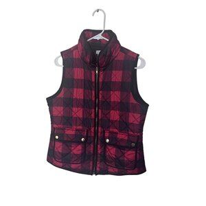 Aspen red and black quilted check zip front vest size M